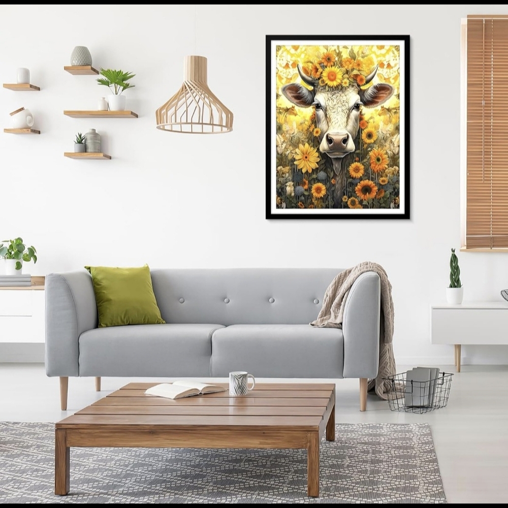 Yellow Sunflower Bull 5D Diamond Painting Kit New - Picture 2 of 7